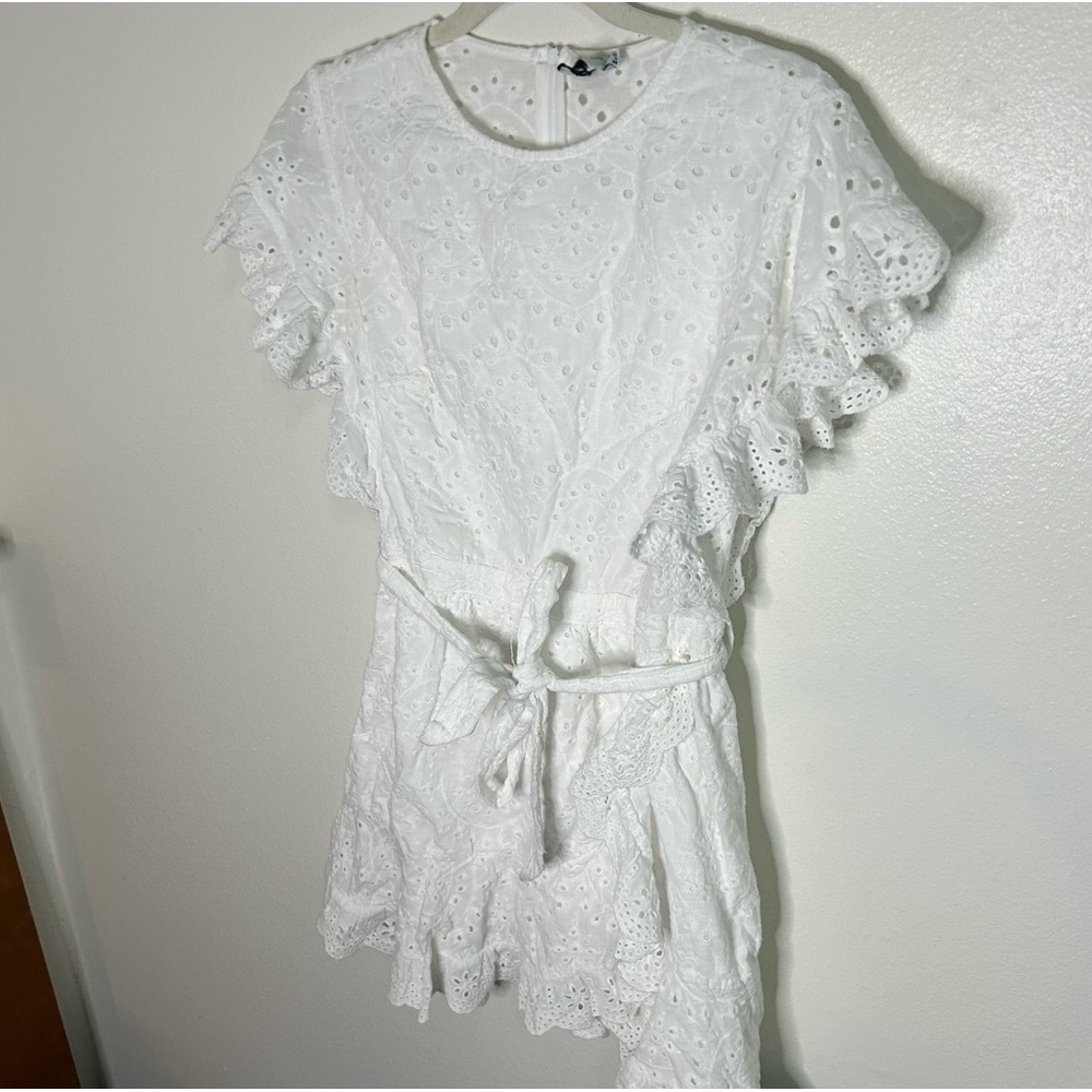 Princess Polly white Ruffle sleeve belt eyelet dress - Picture 3 of 8